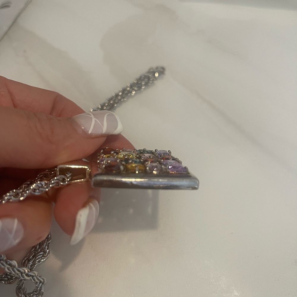 Beautiful Multicolored, Gemstone Square Pendant W… - image 6